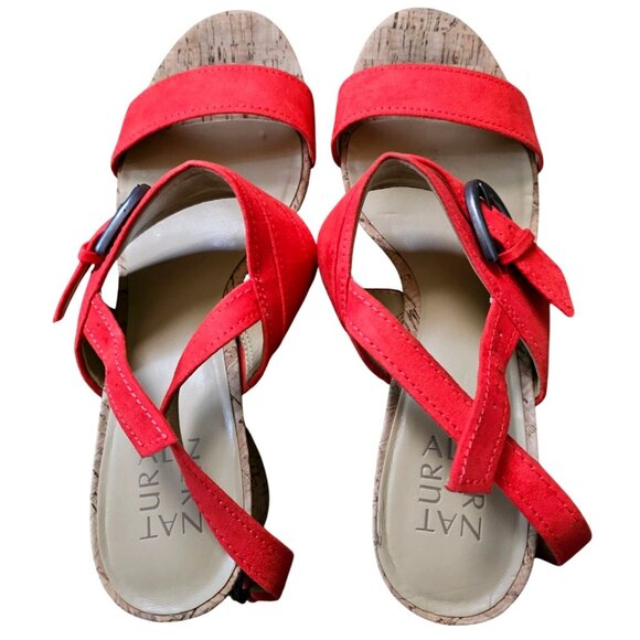 Naturalize Red Cork Wedge Sandals With Buckle Straps Women's Size 8 - Picture 8 of 11